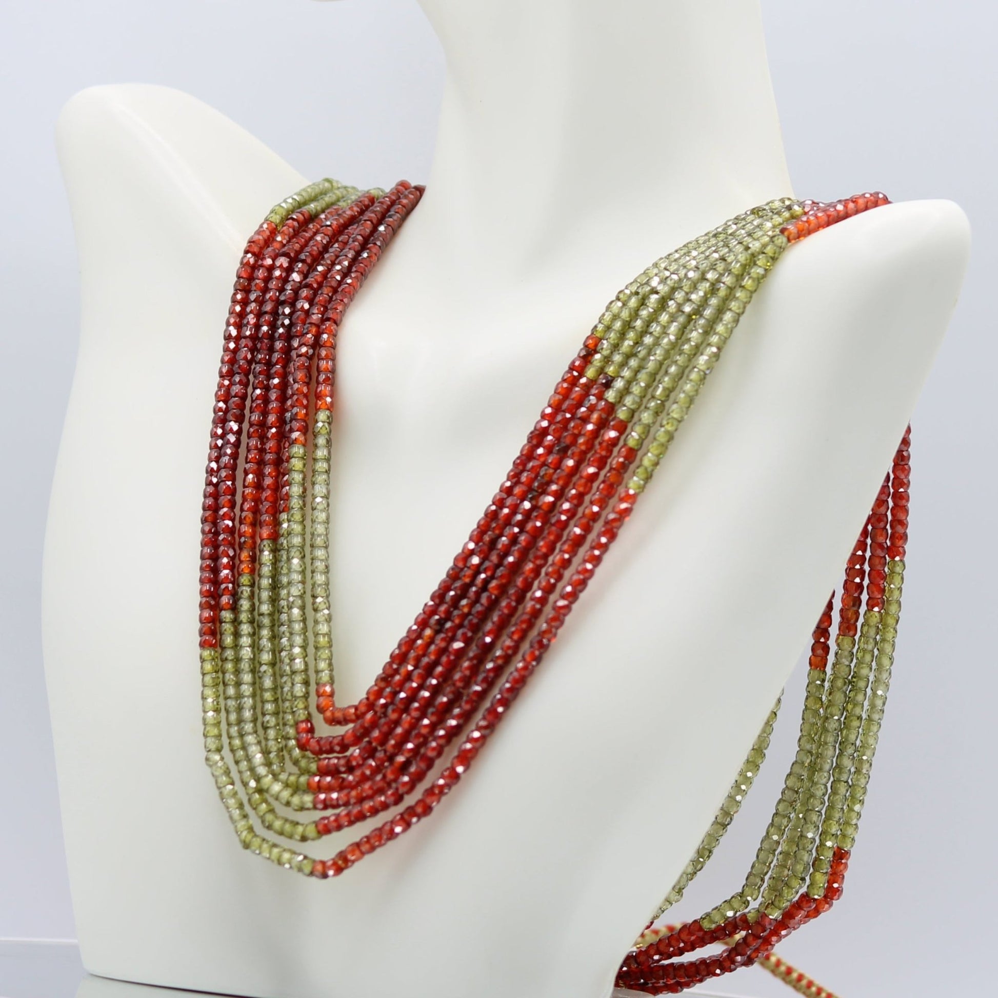 Bi - Color Cubic Zircon Beads Necklace - 7 Strand - Taj Mahal Gems