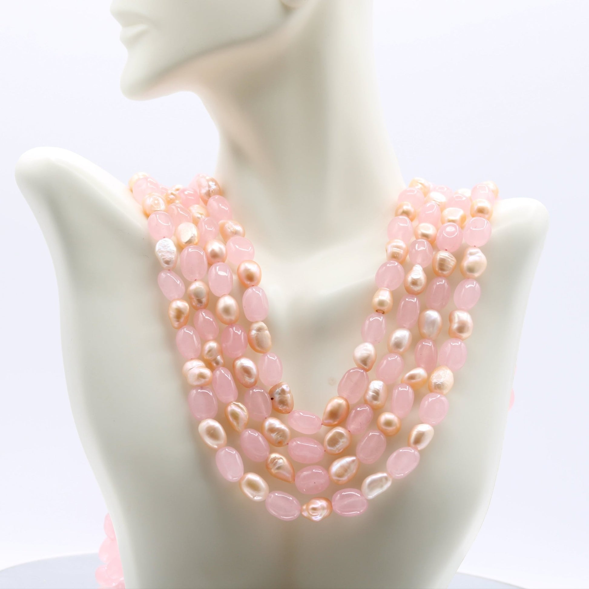 Rose Quartz & Fresh Water Pearl Necklace - Taj Mahal Gems