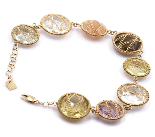10K Multi Gemstone Wire Wrap Bracelet - Taj Mahal Gems