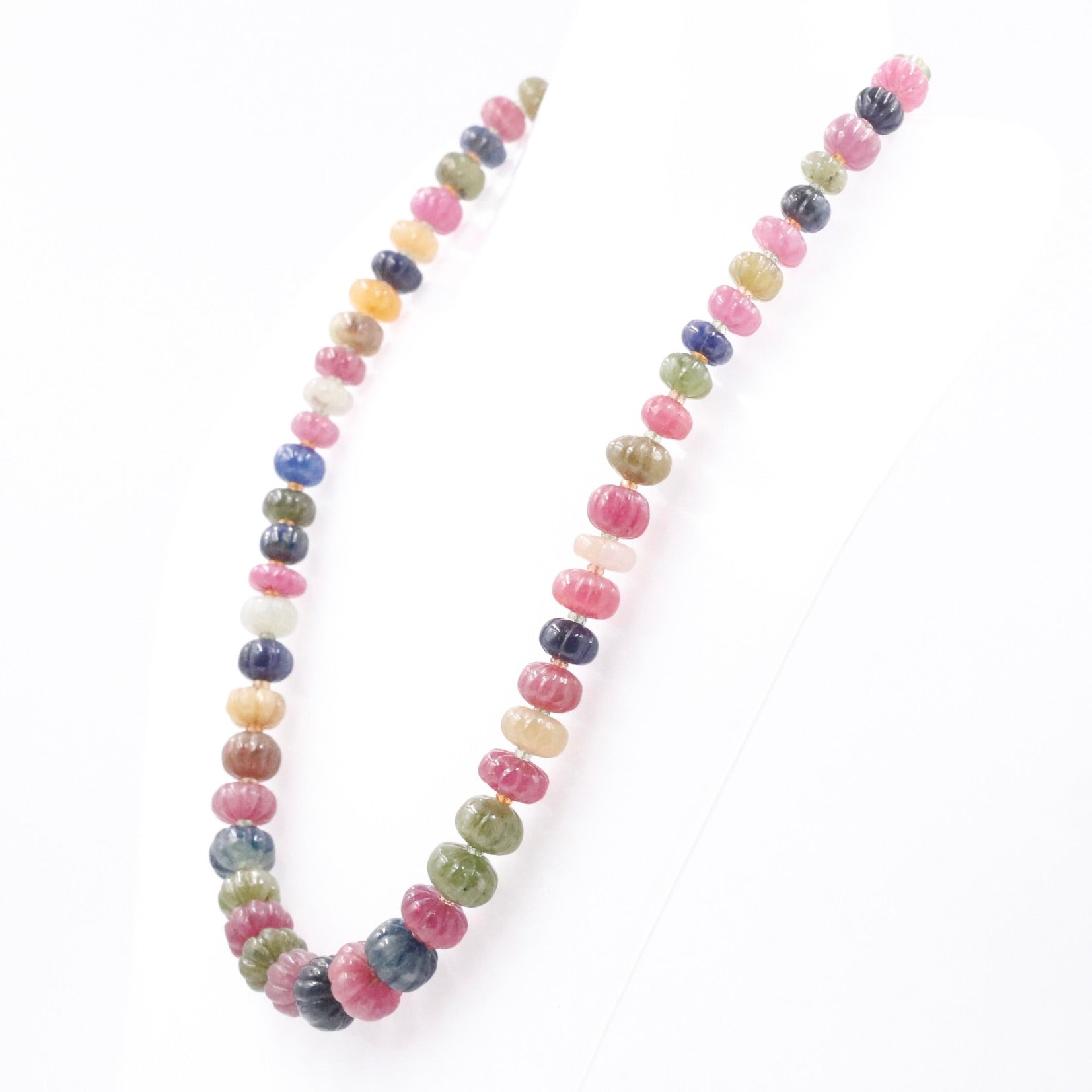 14K Gold Multi Color Sapphire Pumpkin Necklace - Taj Mahal Gems