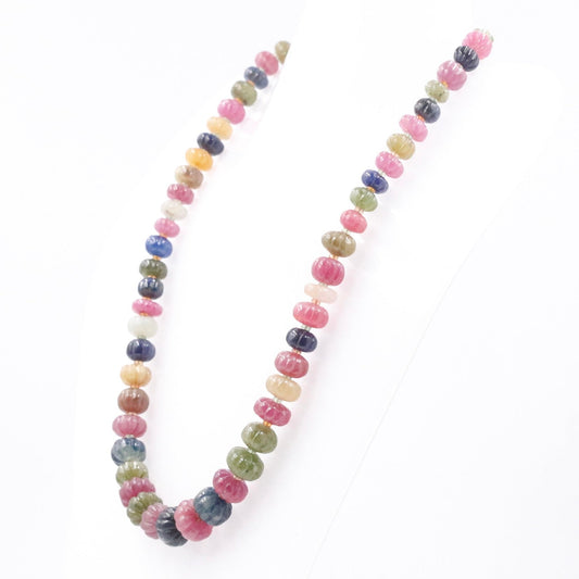 14K Gold Multi Color Sapphire Pumpkin Necklace - Taj Mahal Gems