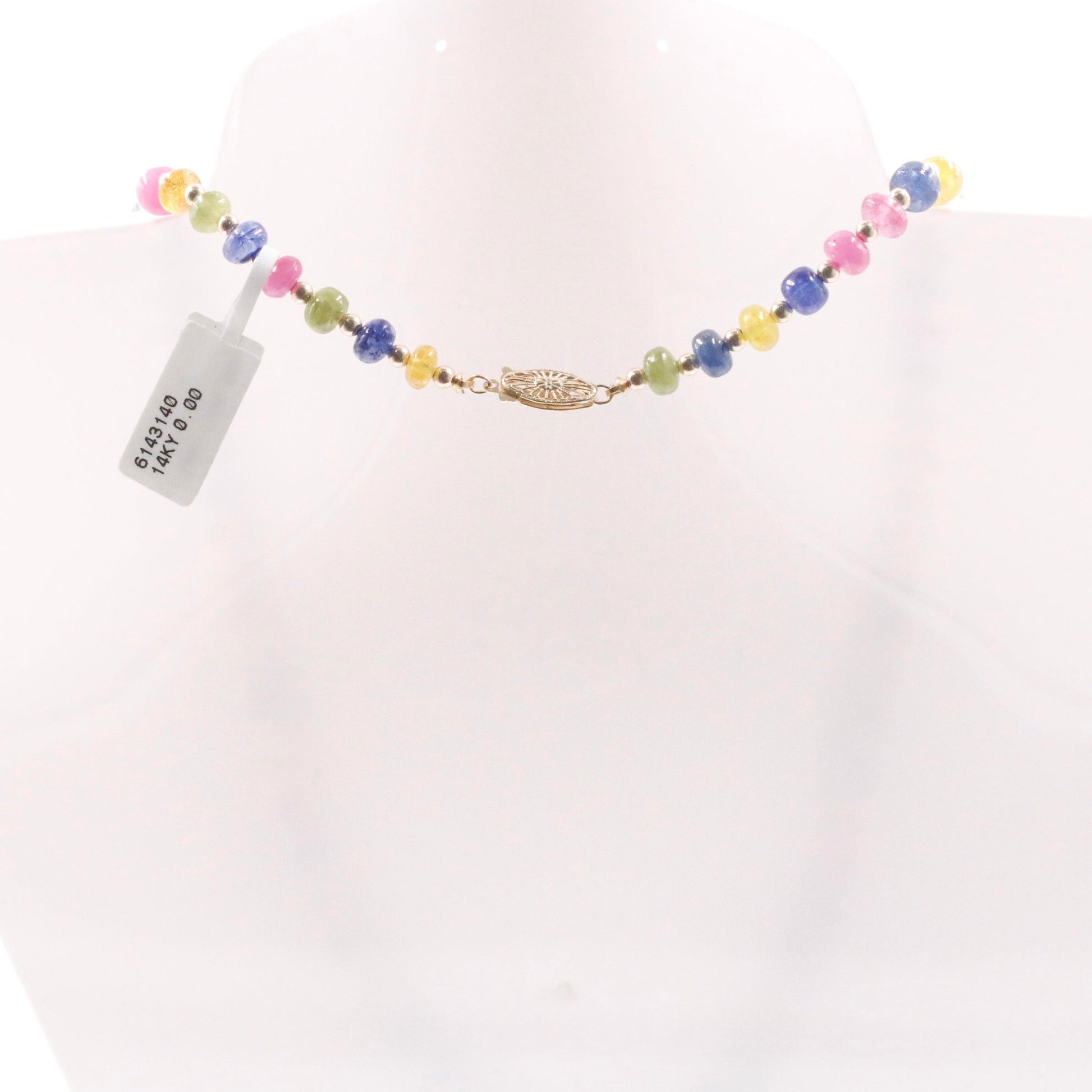 14KY Gold Multi - Color Sapphire and Ruby Beaded Necklace - Taj Mahal Gems