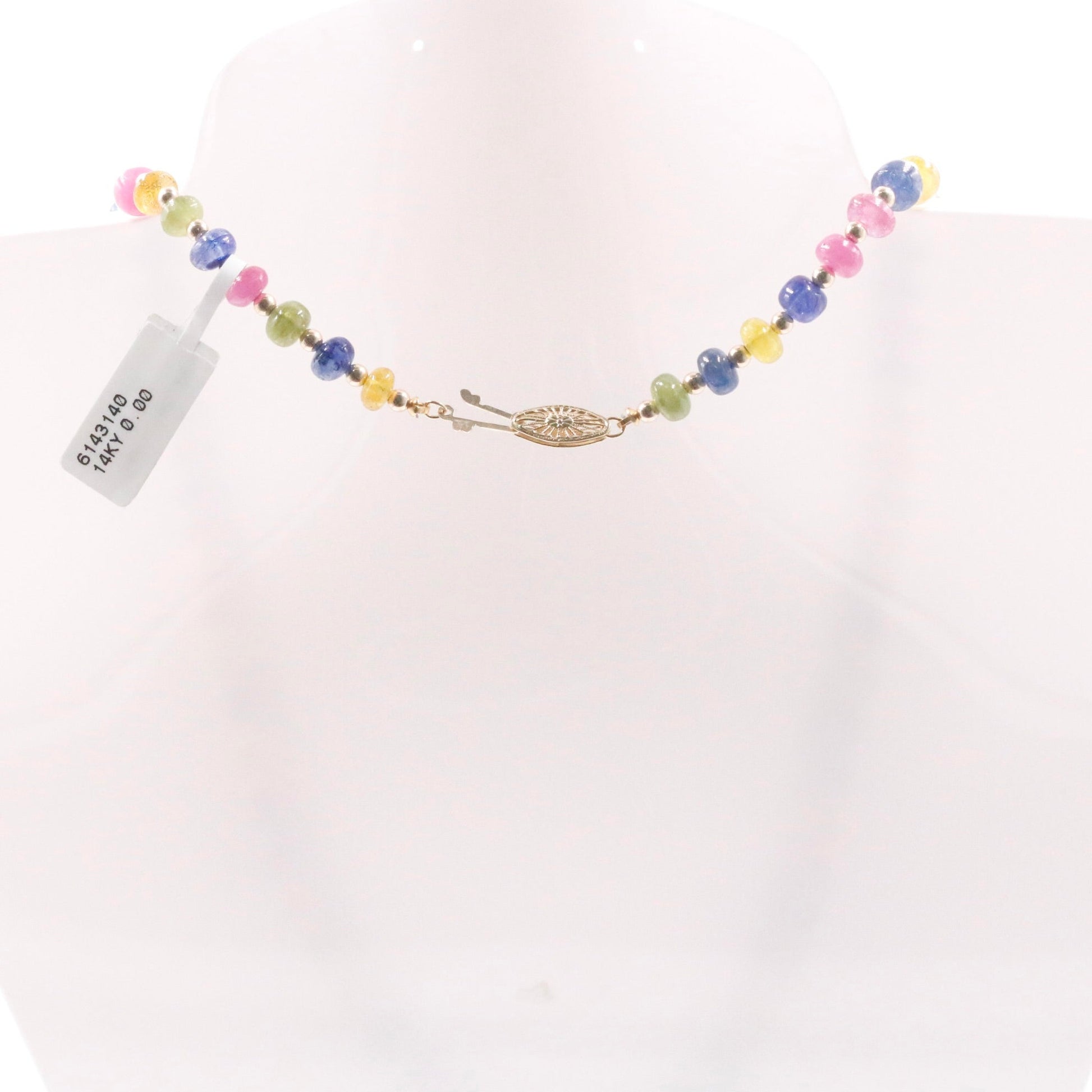 14KY Gold Multi - Color Sapphire and Ruby Beaded Necklace - Taj Mahal Gems