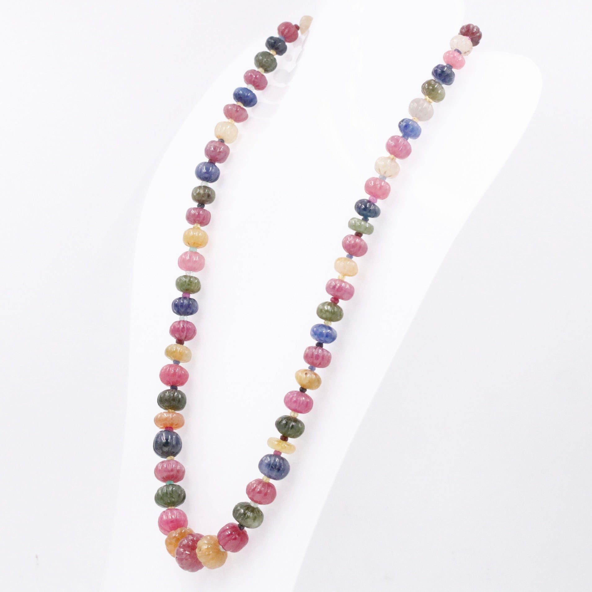 14KY Gold Multi - Color Sapphire Pumpkin Necklace - Taj Mahal Gems