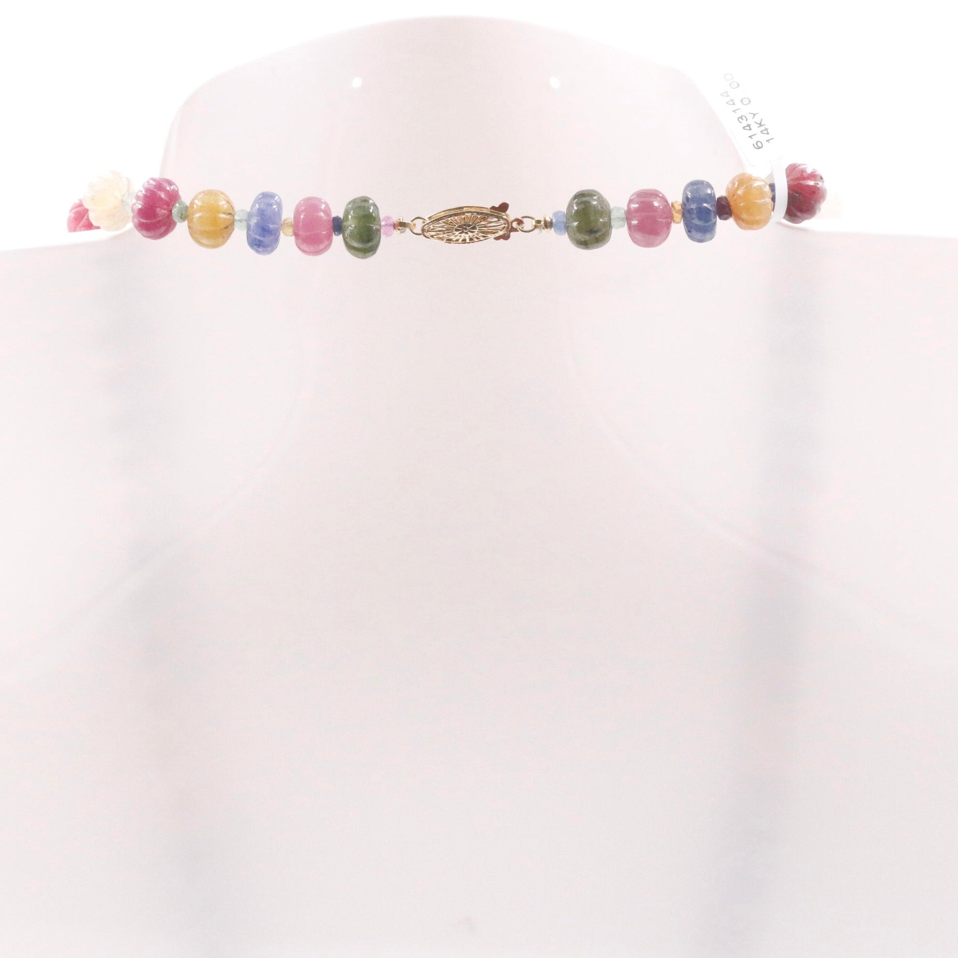 14KY Gold Multi - Color Sapphire Pumpkin Necklace - Taj Mahal Gems