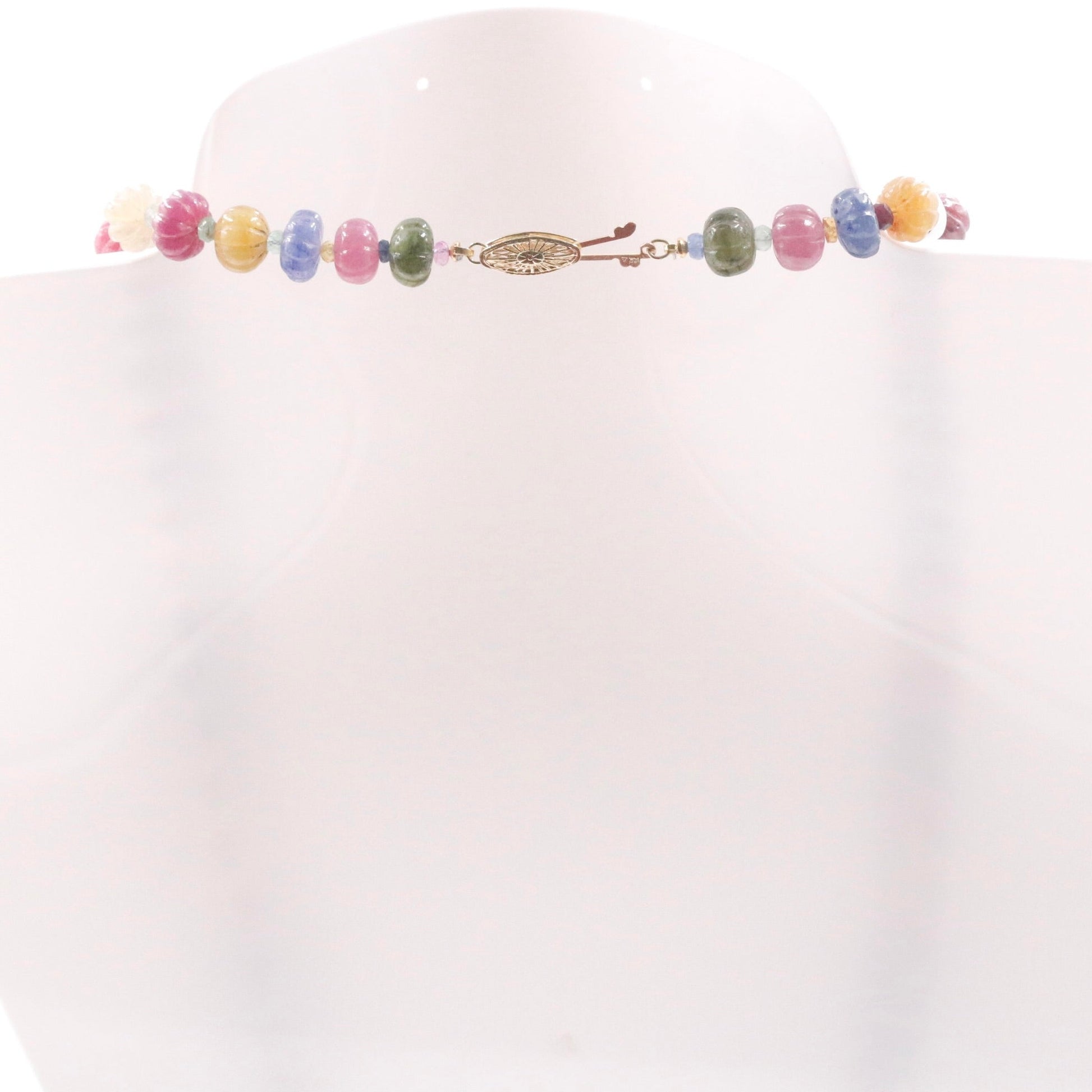 14KY Gold Multi - Color Sapphire Pumpkin Necklace - Taj Mahal Gems