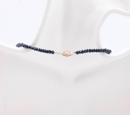 14KY Rose Quartz with Black Spinel Beaded Necklace - Taj Mahal Gems