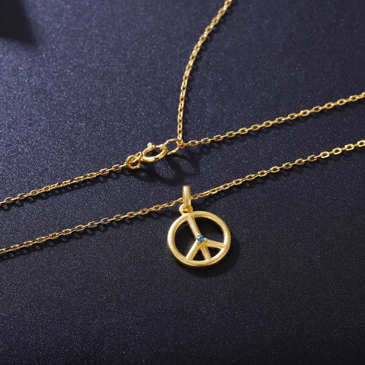 18k Gold Plated Peace Sign Charm Necklace with Natural Alexandrite Gemstone - Taj Mahal Gems