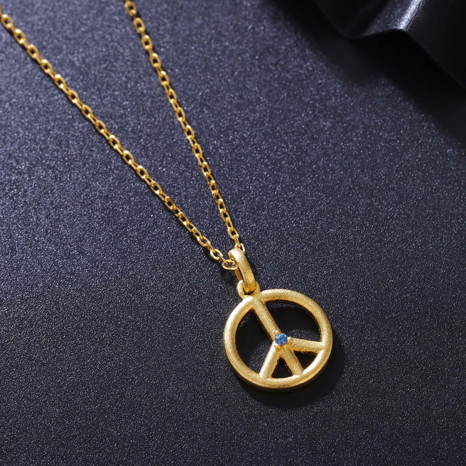 18k Gold Plated Peace Sign Charm Necklace with Natural Alexandrite Gemstone - Taj Mahal Gems