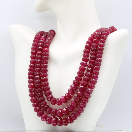 Russian Ruby Faceted Beaded Necklace - 2 & 3 Strand
