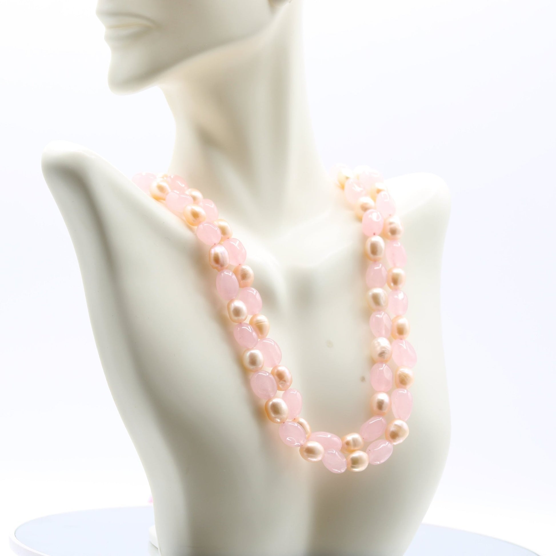 Rose Quartz & Fresh Water Pearl Necklace - Taj Mahal Gems