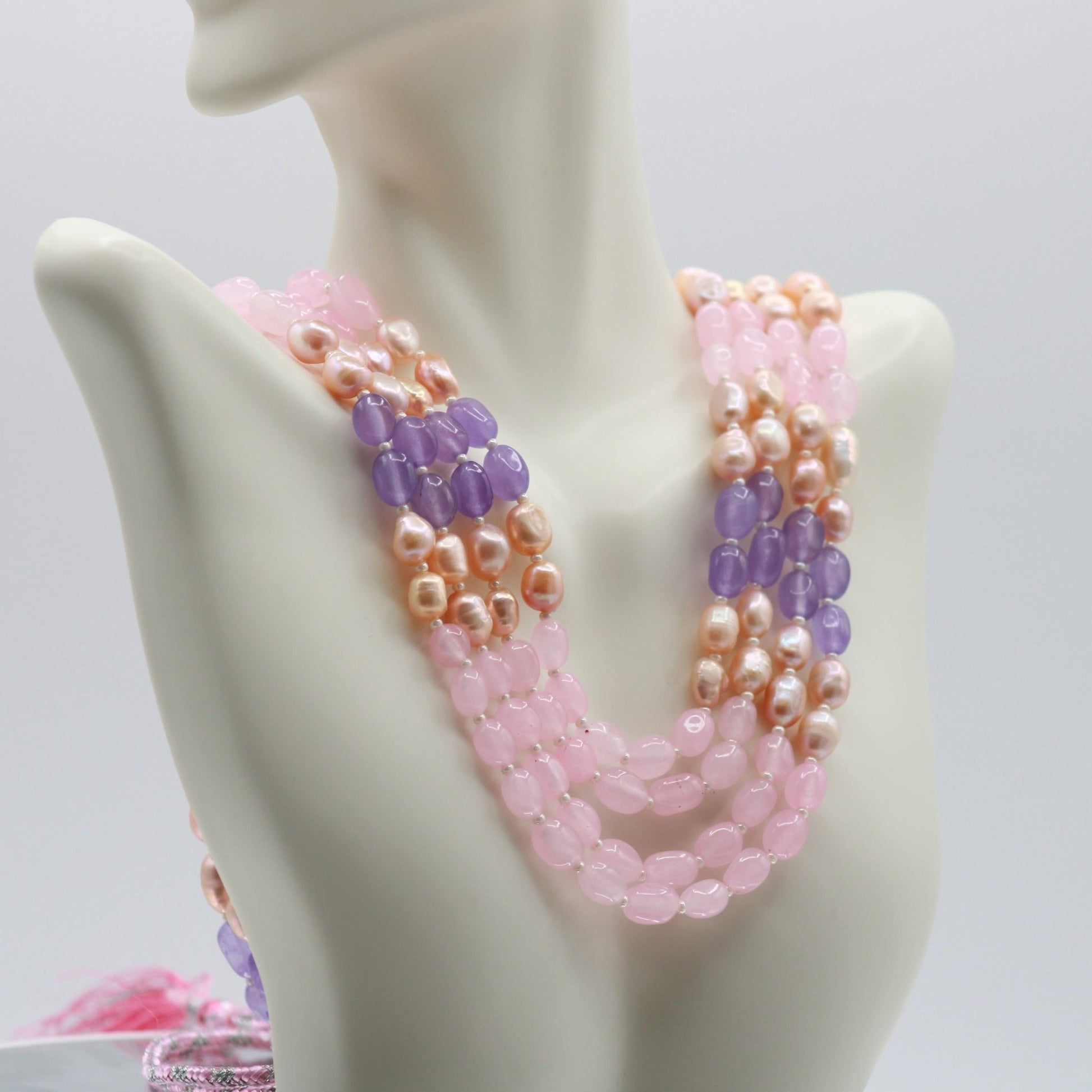 Multi Color Jade Necklace with Pearl - Taj Mahal Gems