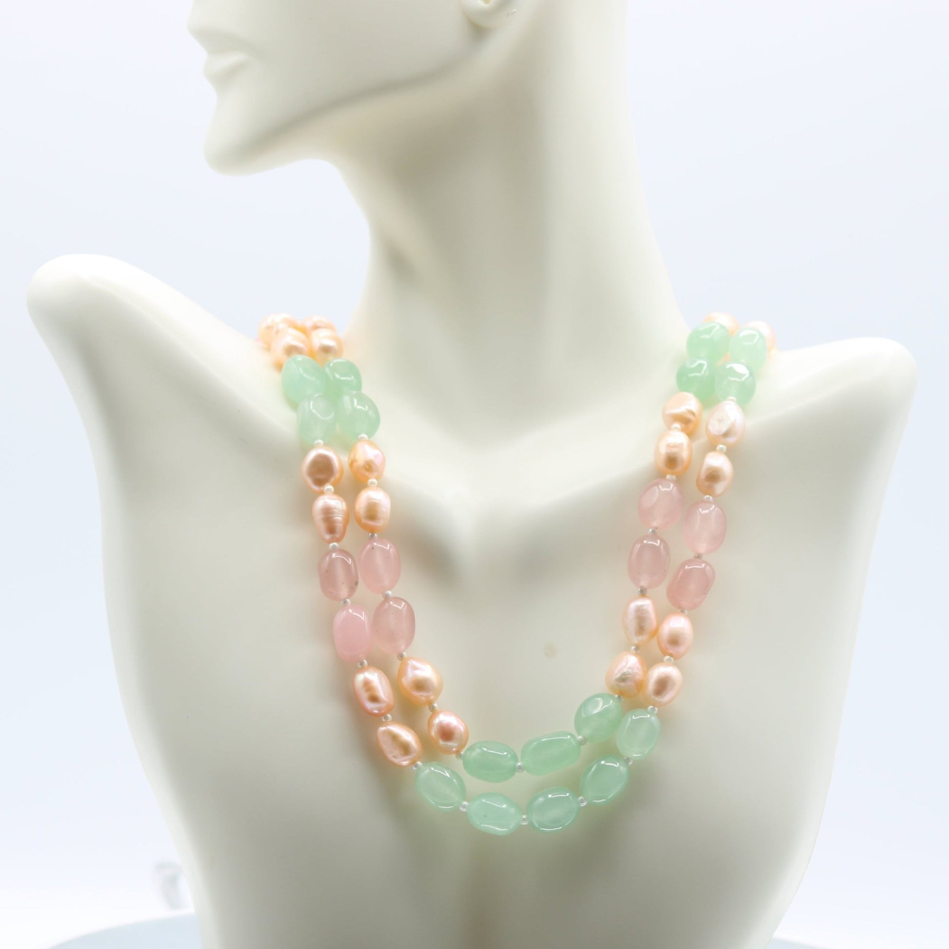 Rose Quartz & Aventurine Necklace With Pearl - Taj Mahal Gems