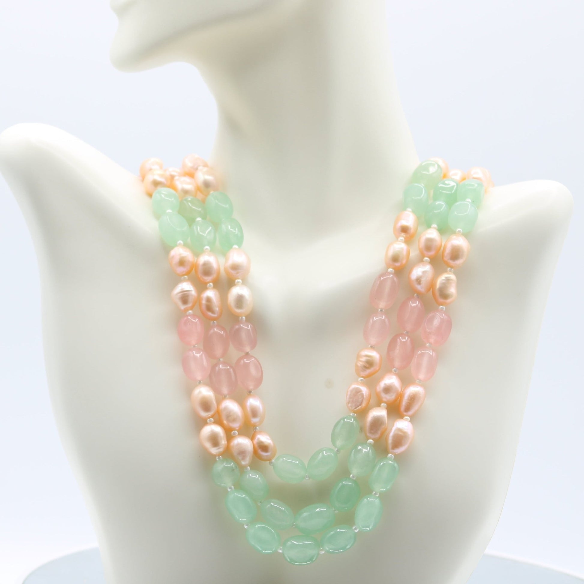 Rose Quartz & Aventurine Necklace With Pearl - Taj Mahal Gems