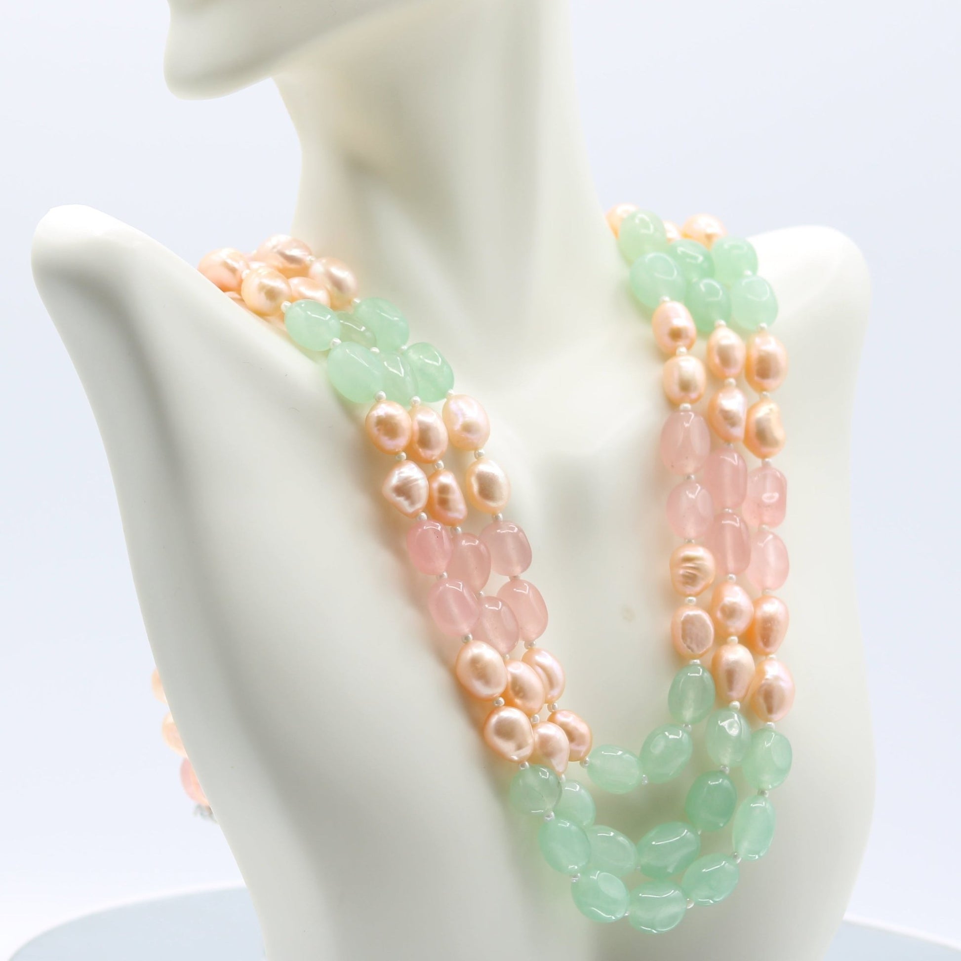 Rose Quartz & Aventurine Necklace With Pearl - Taj Mahal Gems