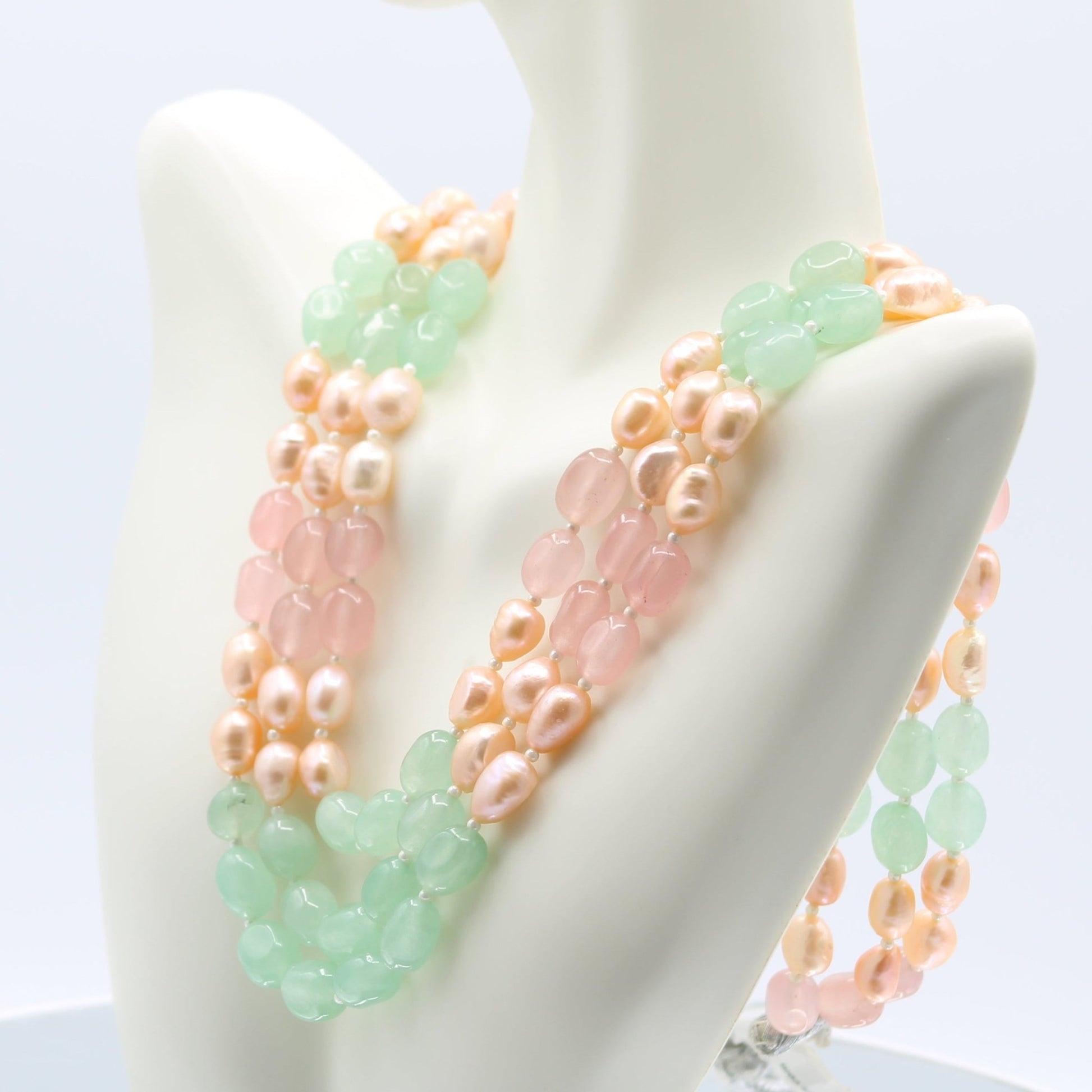 Rose Quartz & Aventurine Necklace With Pearl - Taj Mahal Gems