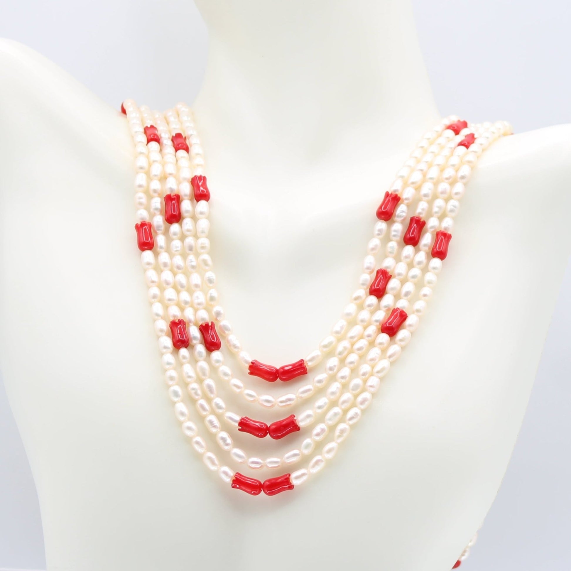 Pearl with Coral Tulip Layered Necklace - Taj Mahal Gems