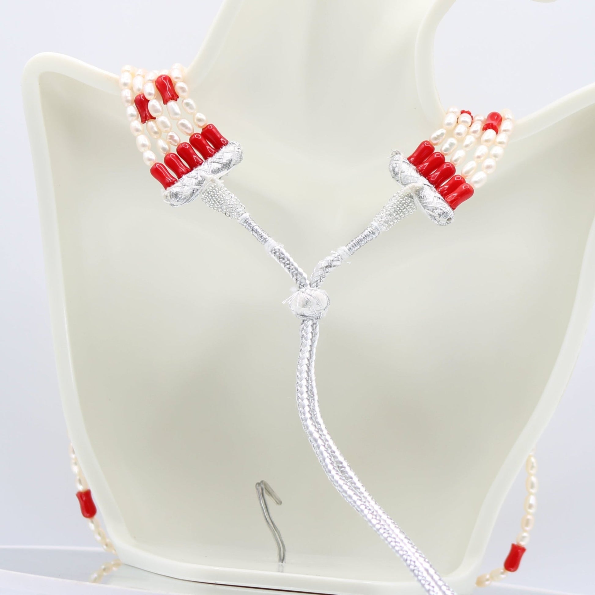 Pearl with Coral Tulip Layered Necklace - Taj Mahal Gems