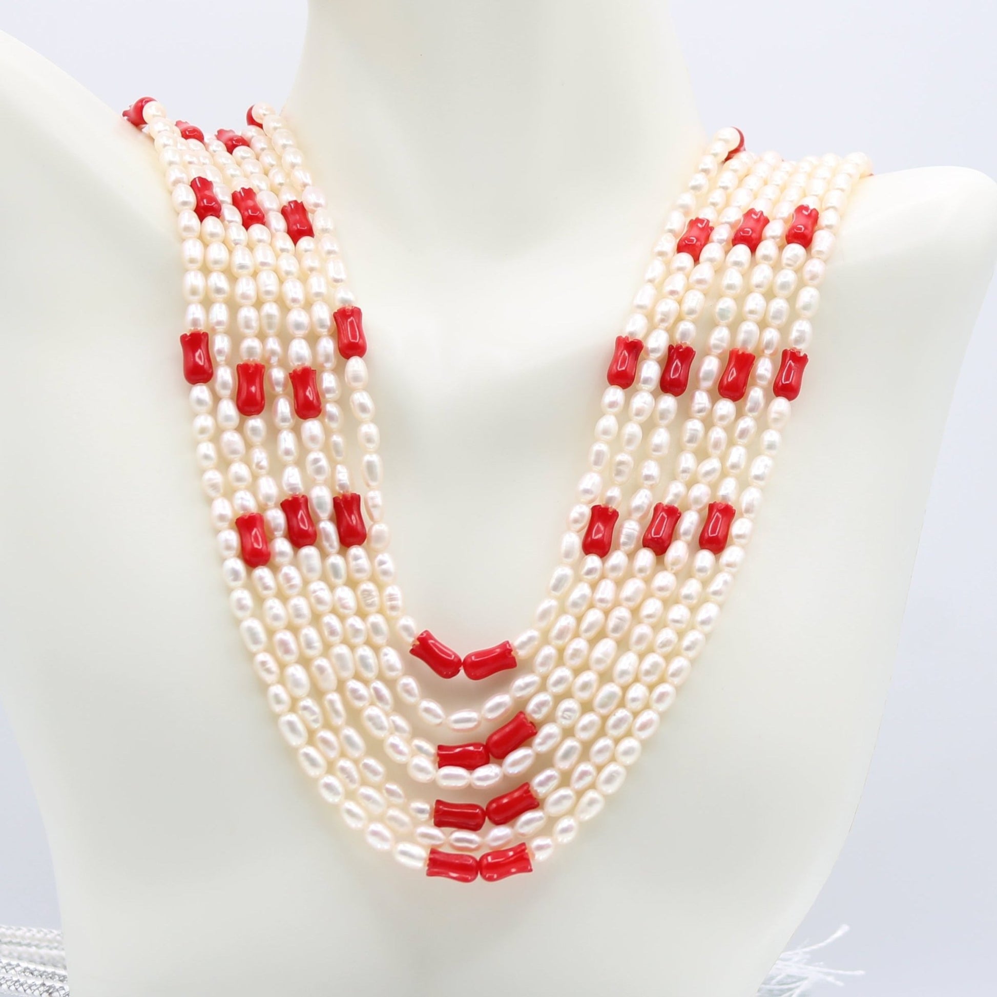 Pearl with Coral Tulip Layered Necklace - Taj Mahal Gems