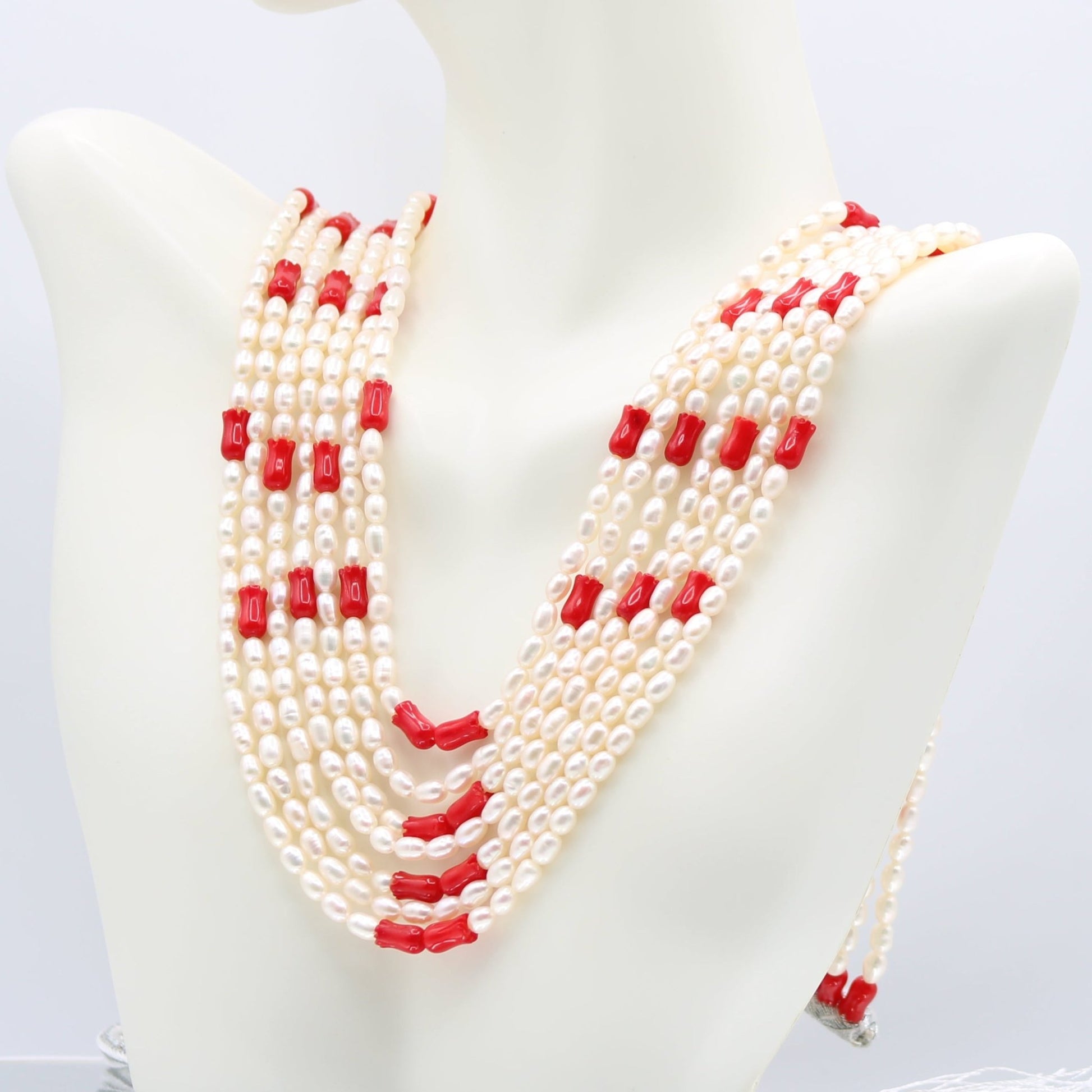 Pearl with Coral Tulip Layered Necklace - Taj Mahal Gems