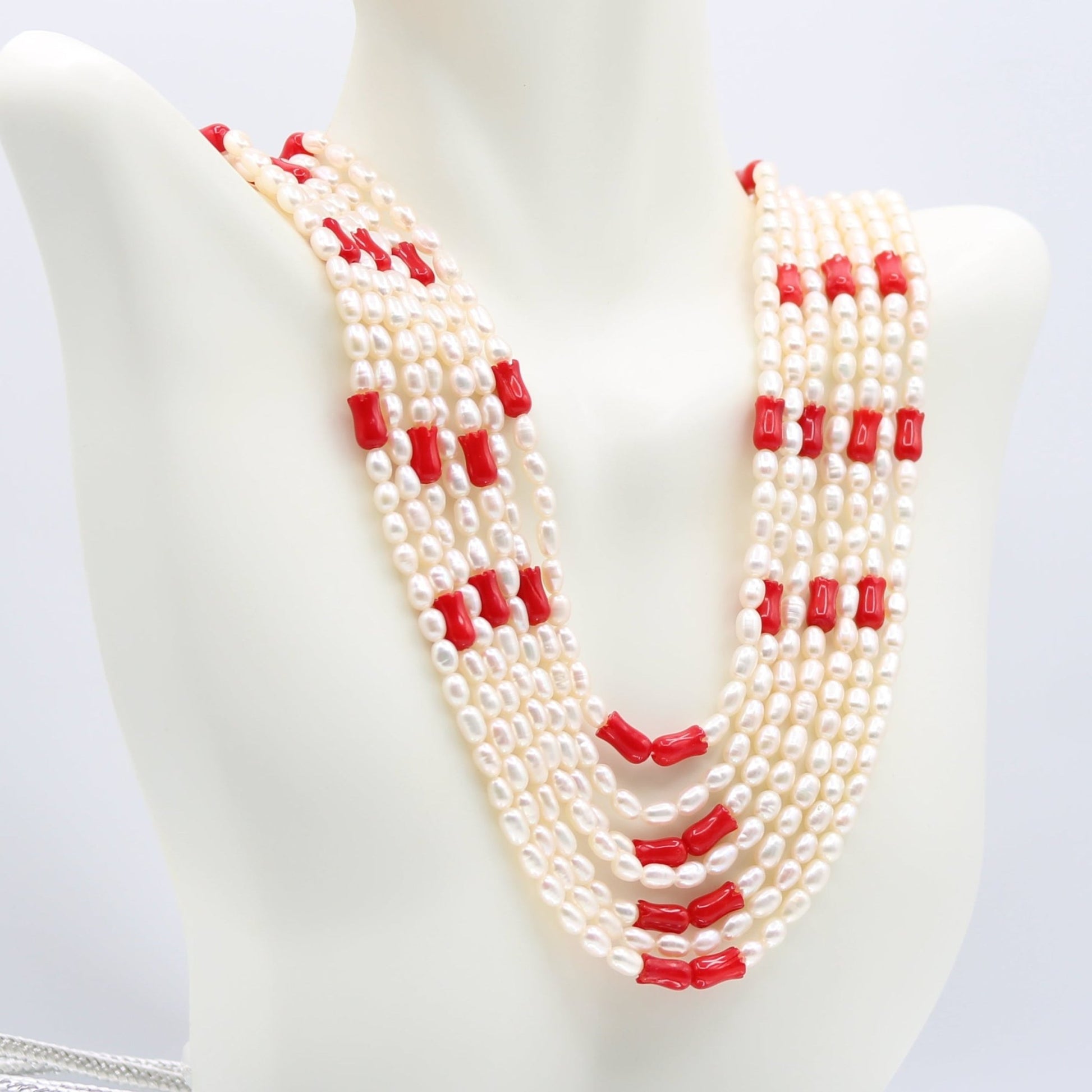 Pearl with Coral Tulip Layered Necklace - Taj Mahal Gems