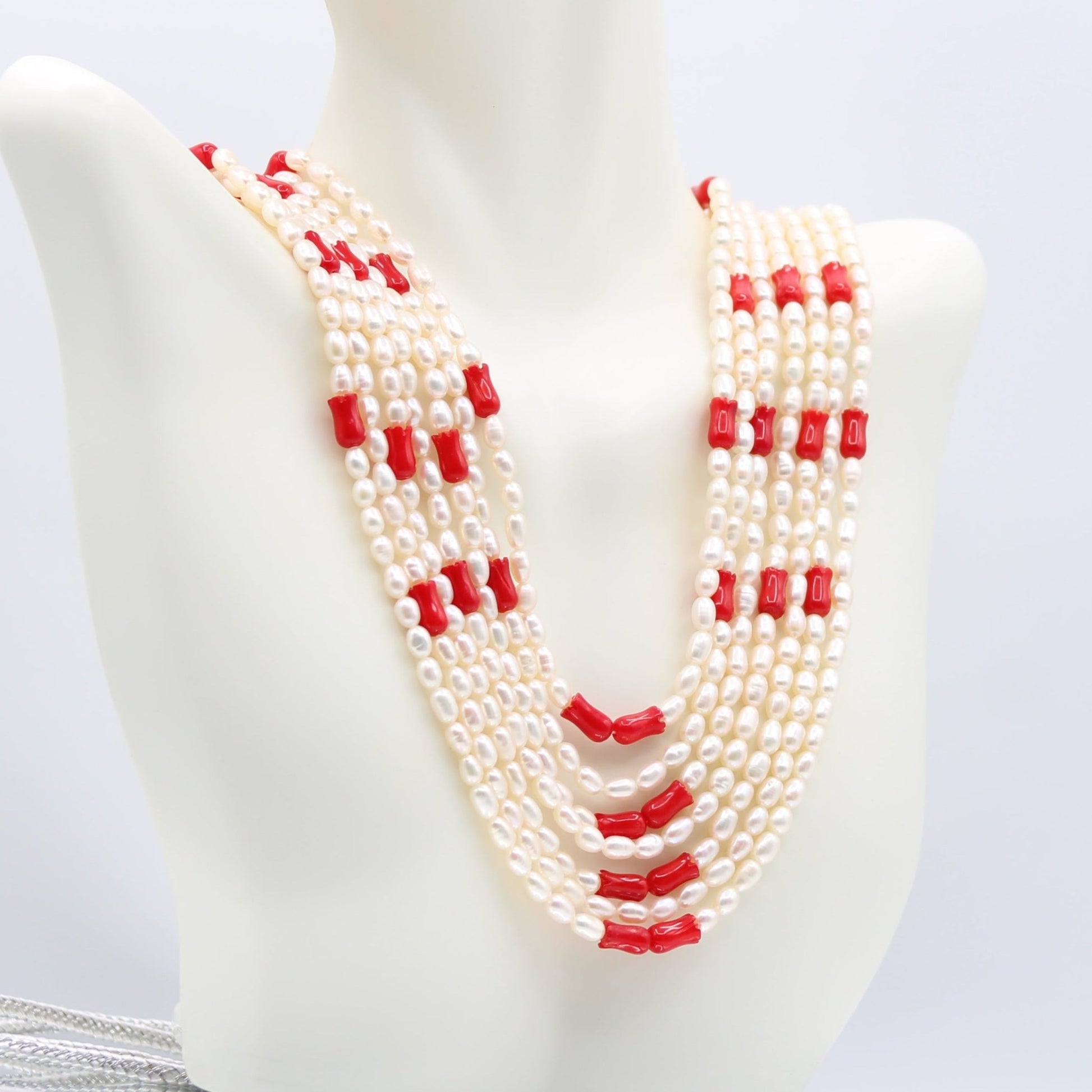 Pearl with Coral Tulip Layered Necklace - Taj Mahal Gems