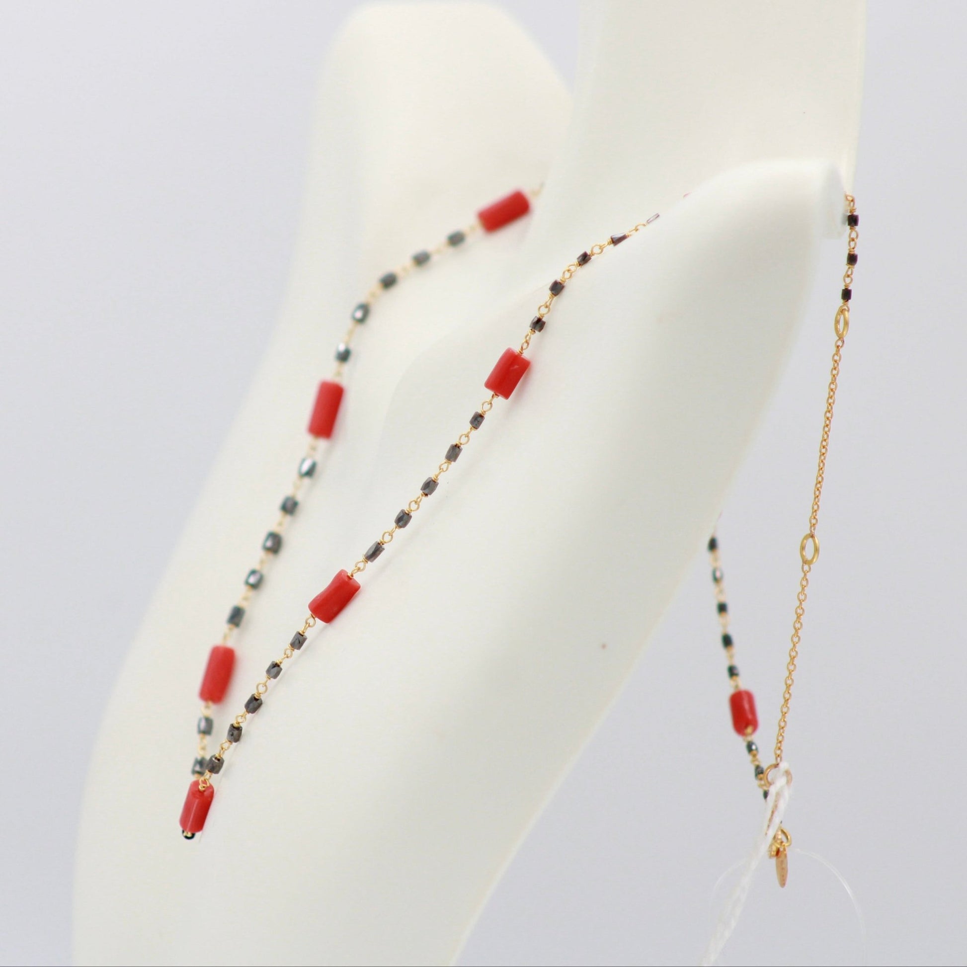22K Gold Black Diamond & Coral Necklace - Taj Mahal Gems