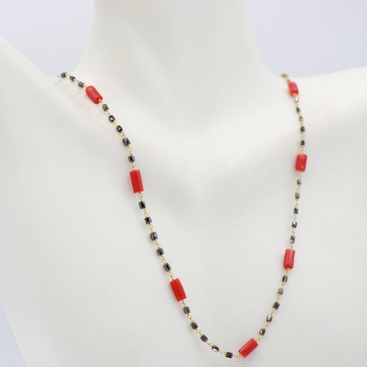 22K Gold Black Diamond & Coral Necklace - Taj Mahal Gems