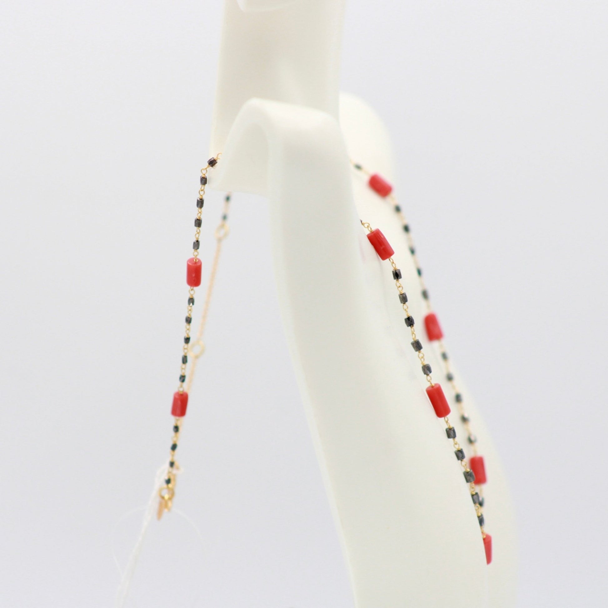 22K Gold Black Diamond & Coral Necklace - Taj Mahal Gems