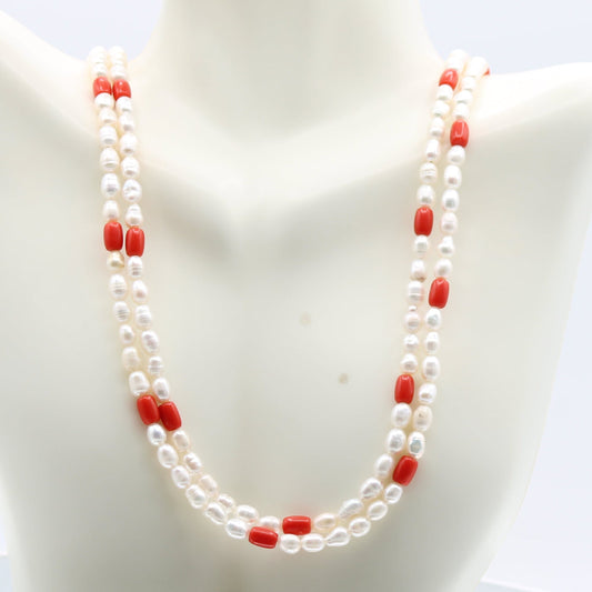 Fresh Water Pearl & Coral Layered Necklace - Taj Mahal Gems