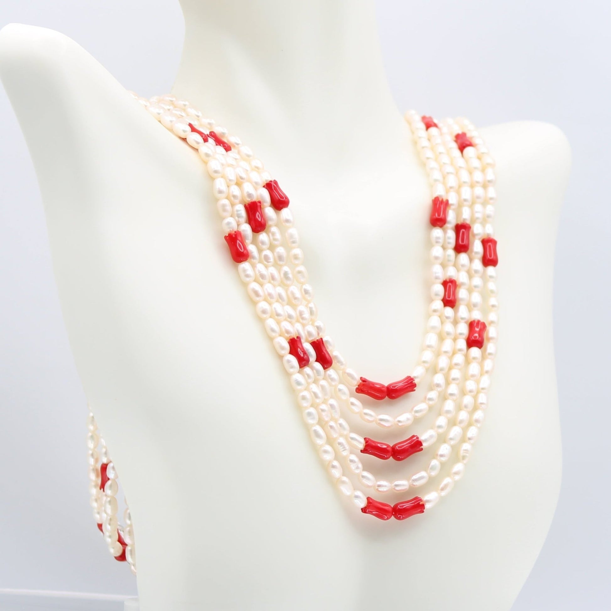 Pearl with Coral Tulip Layered Necklace - Taj Mahal Gems
