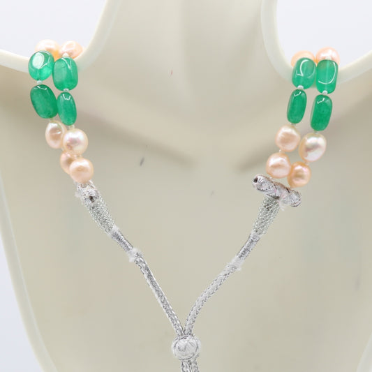 Bi-Color Jade with freshwater pearl necklace showcasing elegant green jade beads.