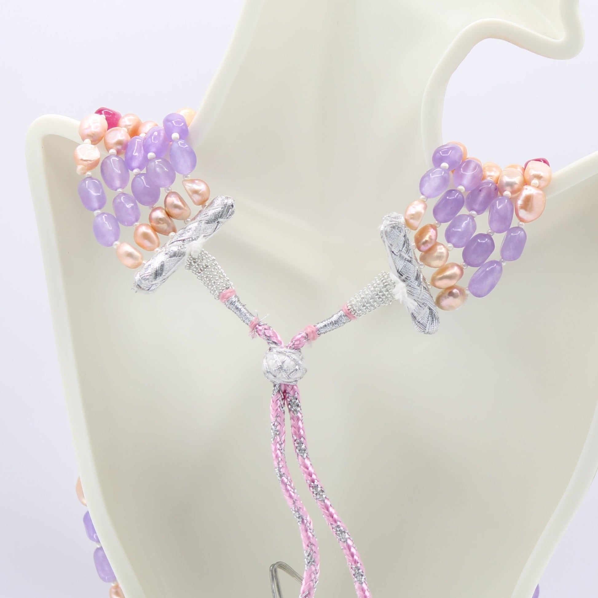Multi Color Jade with Pearl - Layered Necklace - Taj Mahal Gems