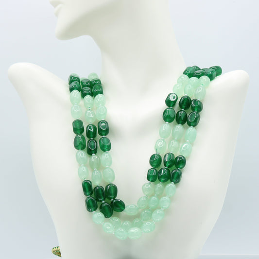 Bi-Color Green Jade Necklace - 3 Strand