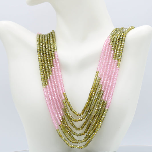 CZ Necklace Multi-Color Beaded - 7 Strand featuring green and pink cubic zirconia beads.