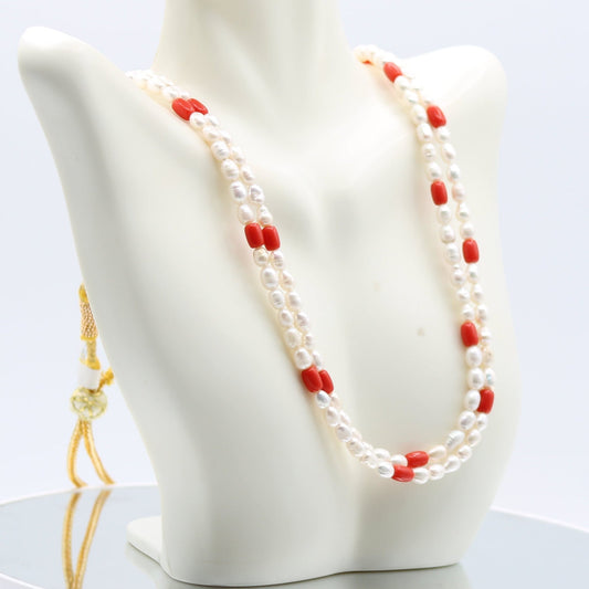 Fresh Water Pearl & Coral Layered Necklace - Taj Mahal Gems