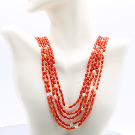 Taiwan Coral with Fresh Water Pearl - Taj Mahal Gems