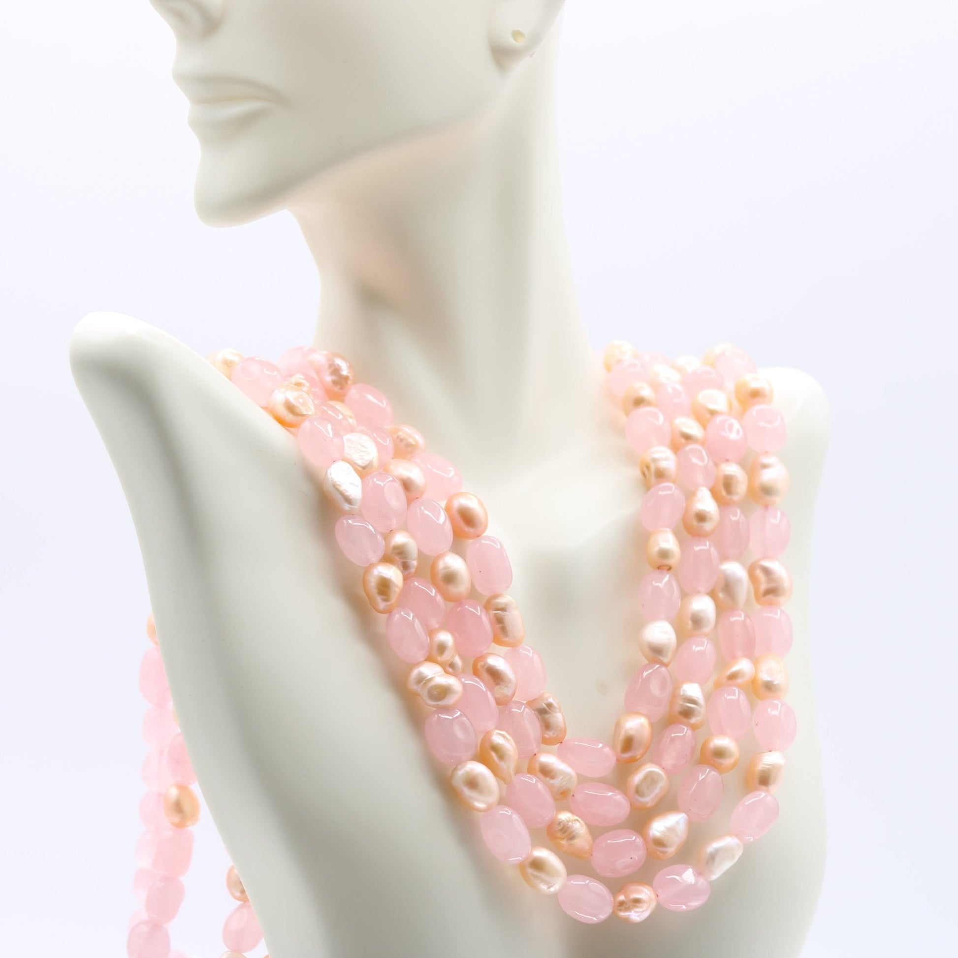 Rose Quartz & Fresh Water Pearl Necklace - Taj Mahal Gems