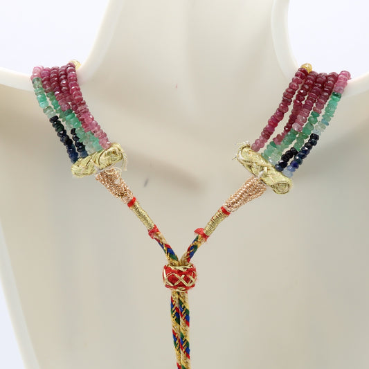 Multi Color Sapphire Faceted Beaded Necklace (5 Strand)