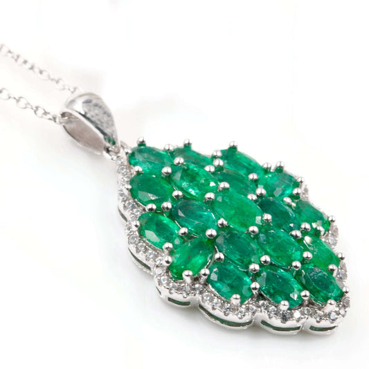 925 Natural Emerald Pendant Necklace - Taj Mahal Gems