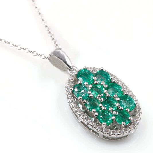 925 Natural Emerald Pendant Necklace - Taj Mahal Gems