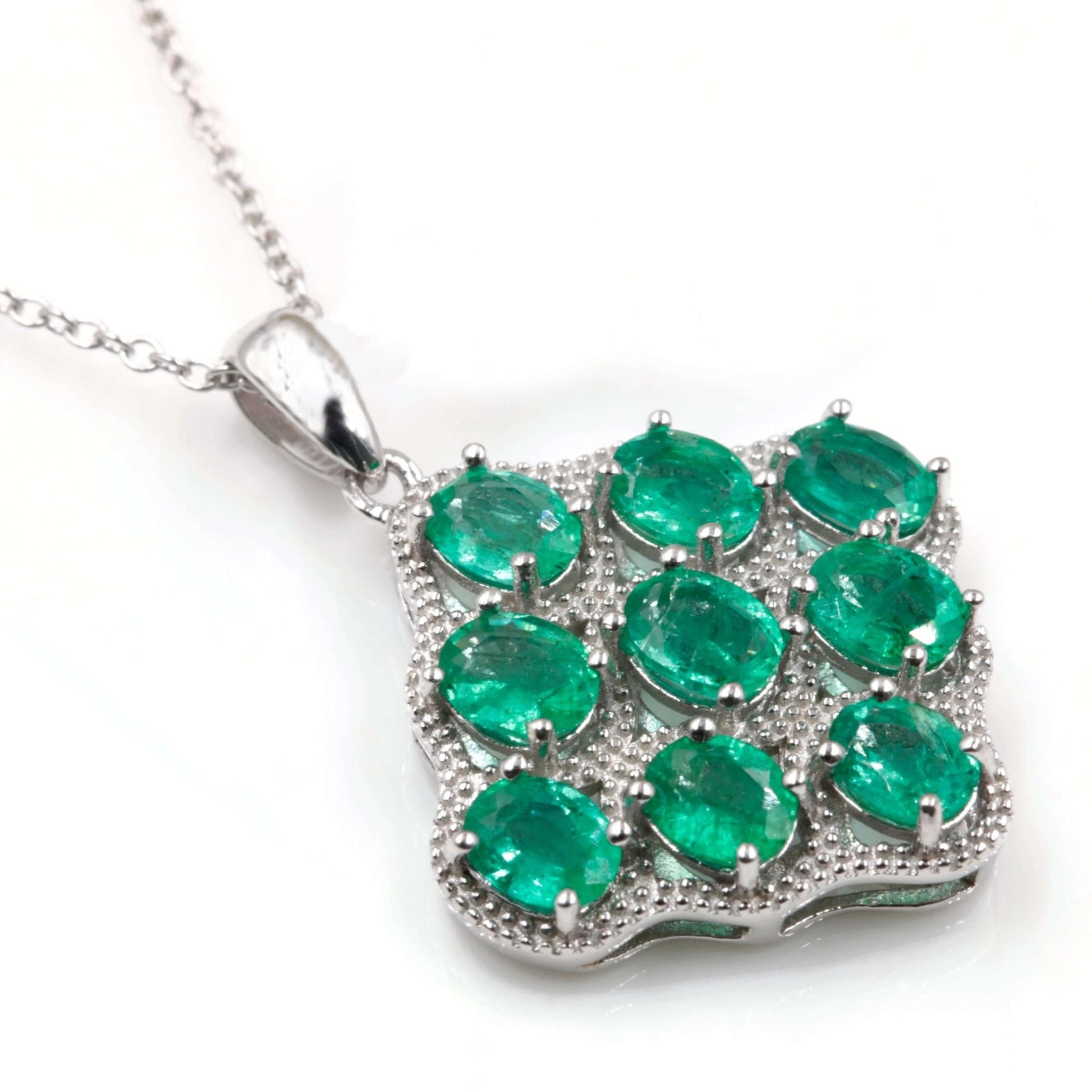 925 Natural Emerald Pendant Necklace - Taj Mahal Gems