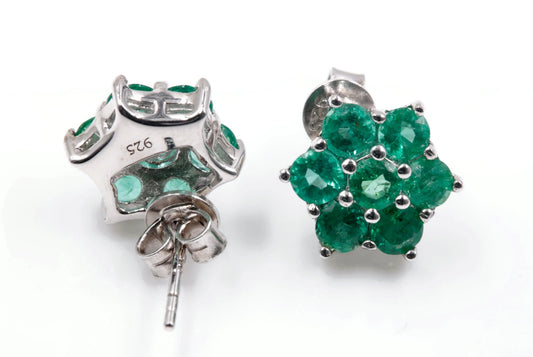 925 Natural Emerald Stud Earrings SKU:6142032 - Taj Mahal Gems