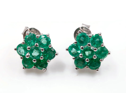 925 Natural Emerald Stud Earrings SKU:6142032 - Taj Mahal Gems