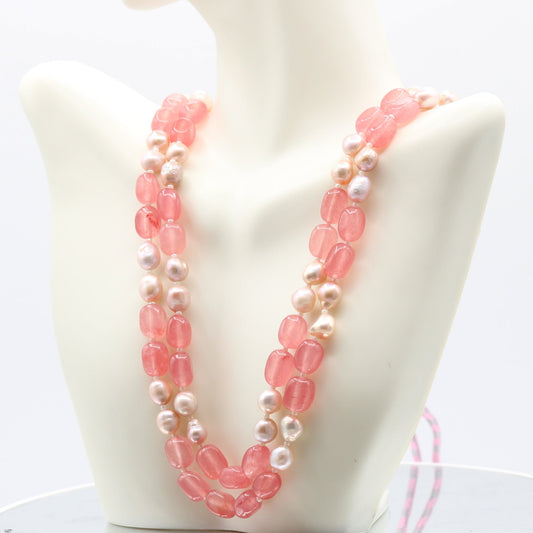 Pink Jade With Pearl Necklace 2 & 3 Strand