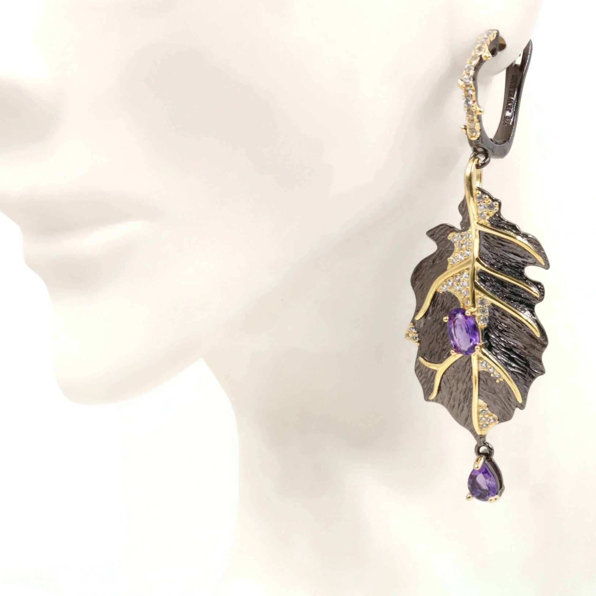 Amethyst Dangle Leaf Earrings - Taj Mahal Gems