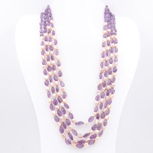 Amethyst with Pearl Beaded Necklace - Taj Mahal Gems