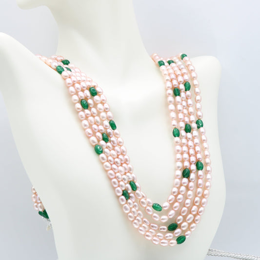 Fresh Water Pearl with Emerald Necklace