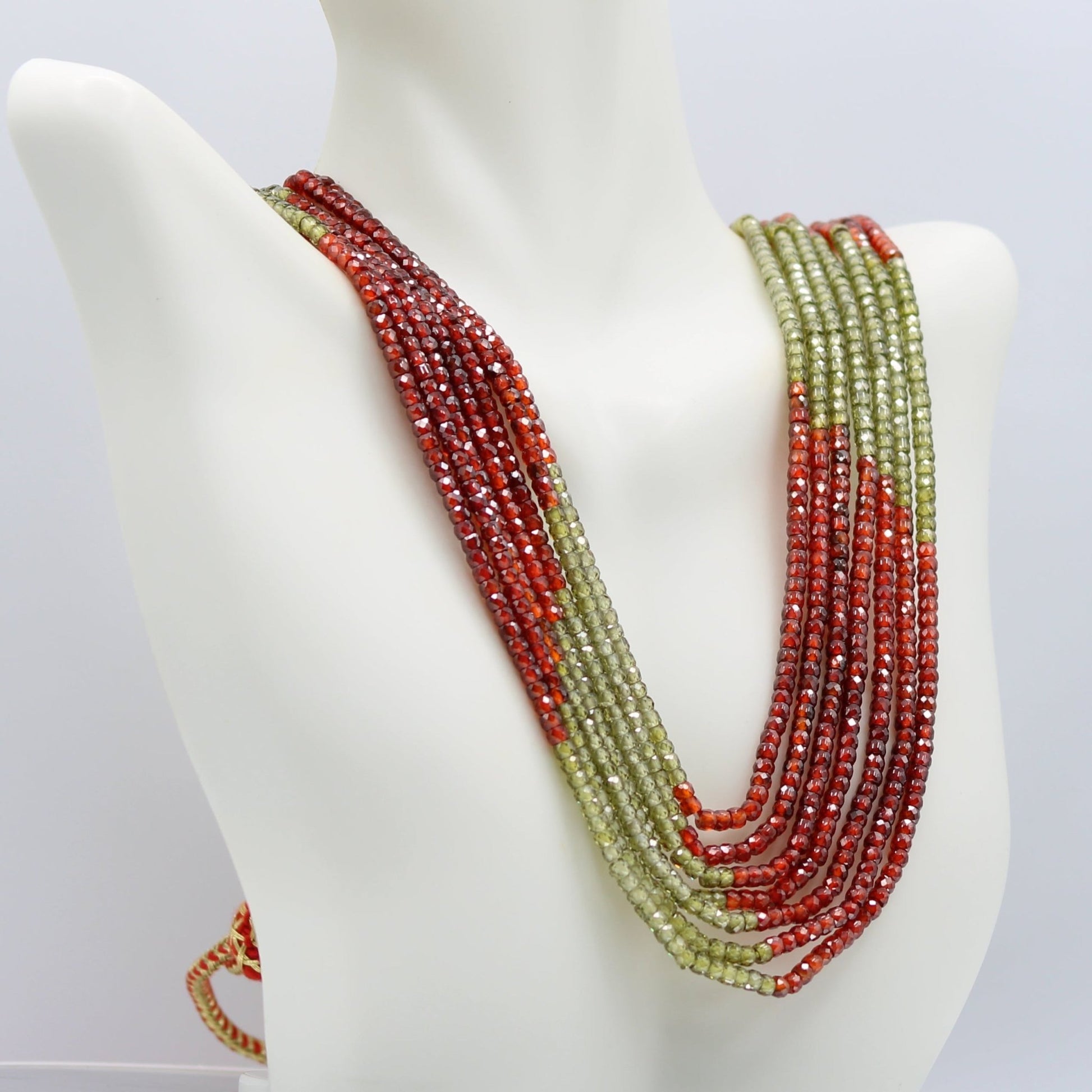 Bi - Color Cubic Zircon Beads Necklace - 7 Strand - Taj Mahal Gems
