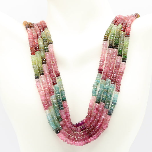Tourmaline multi color faceted necklace displaying a vibrant array of gemstones in various hues.